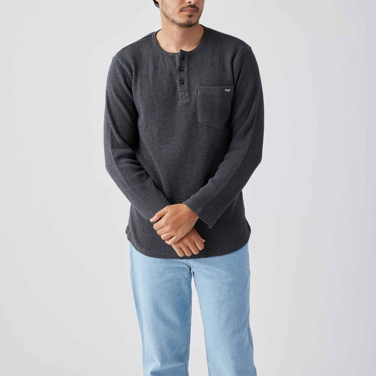 Sawpit Henley LS Thermal Vintage Black - Seager Co.