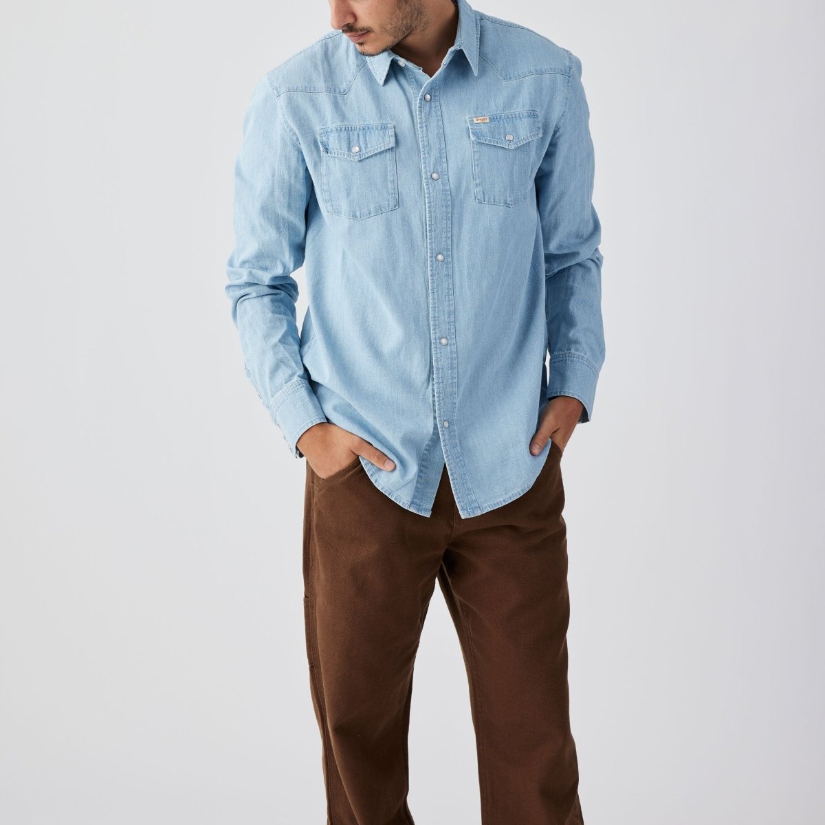Reagan Pearl Snap Light Wash Indigo - Seager Co.